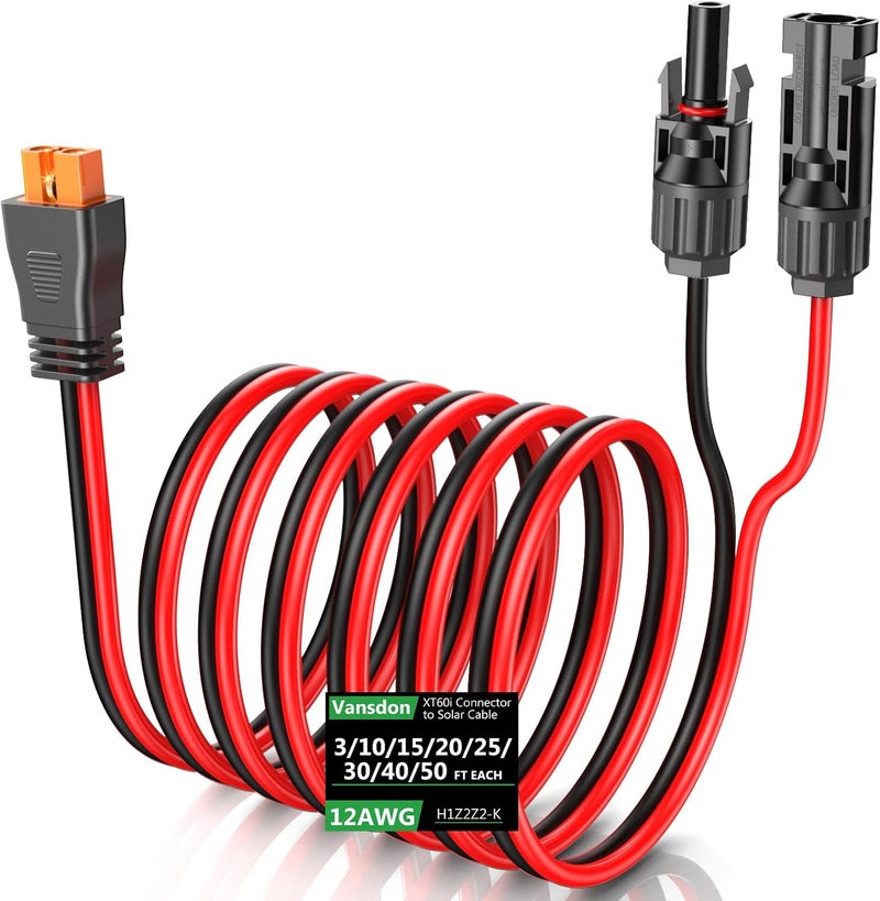 Vansdon Solar to XT60i Extension Cable 12AWG 50FT XT60i Female to Male Connector for RV Foldable Solar Panel, Portable Power Station, Solar Generator - Image 1